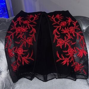 Sachin + Babi Black Skirt with Red Embroidery